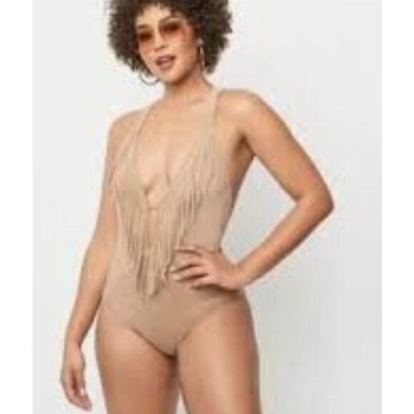 nique Vintage Women’s Fringe Western Life of the Party Suede Swimsuit Sz 1X #69 - Picture 1 of 6